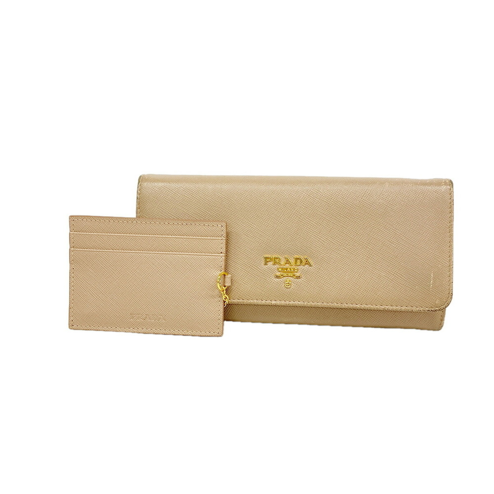 Prada long leather wallet, beige, women's.